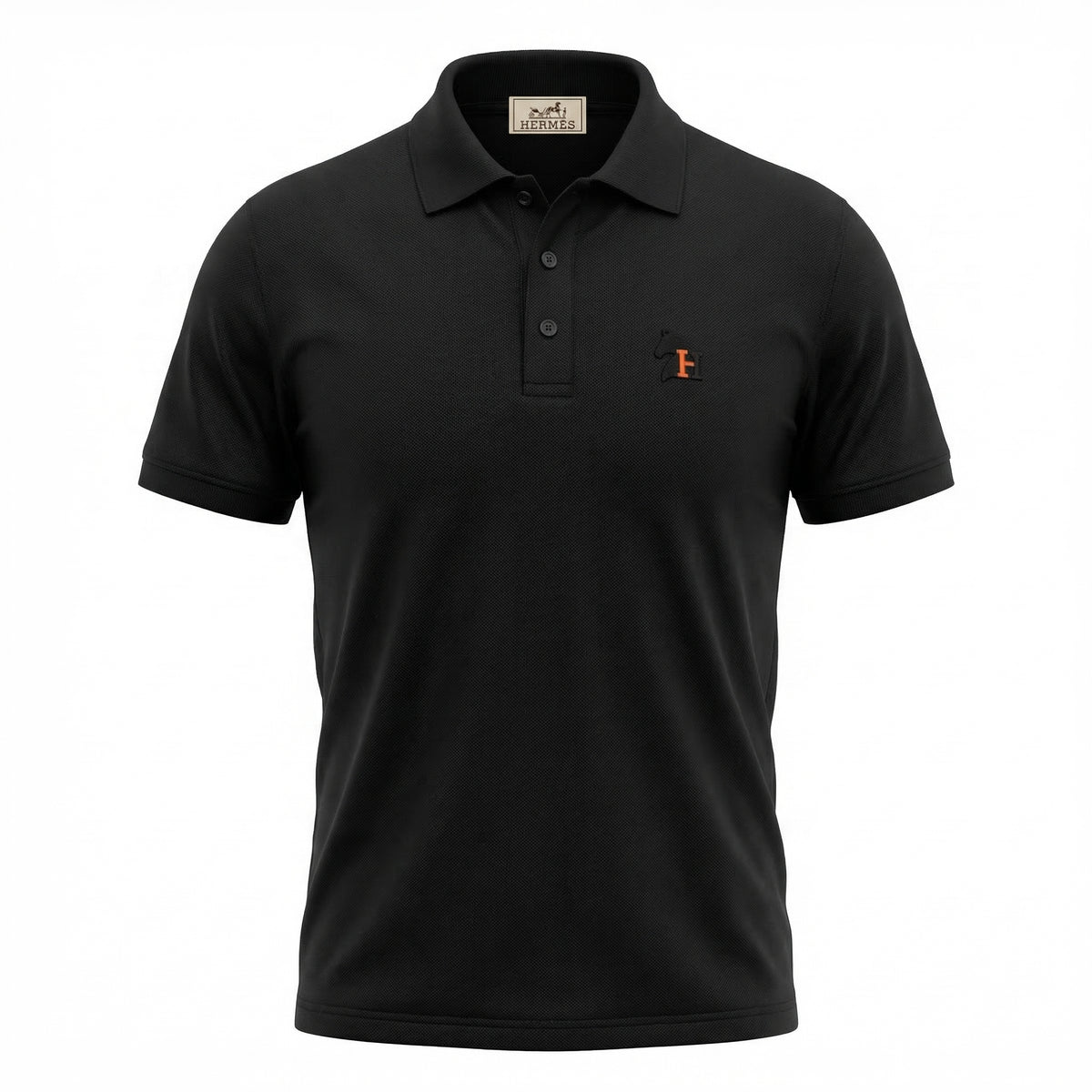 HERMES EMBROIDERED LOGO POLO SHIRT BLACK