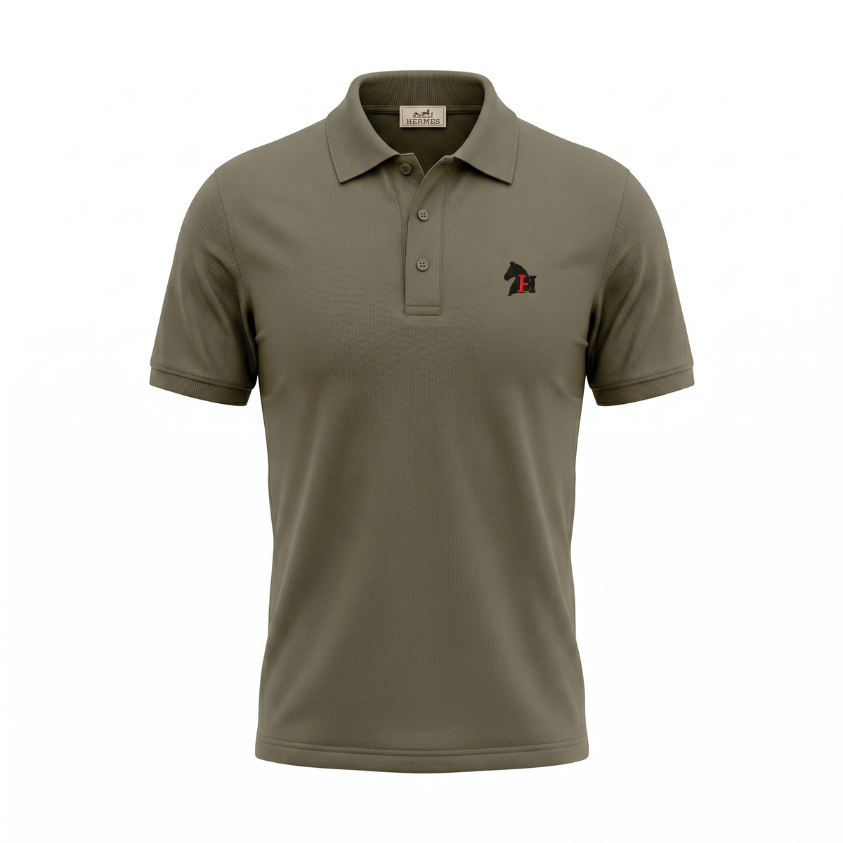HERMES EMBROIDERED LOGO POLO SHIRT OLIVE