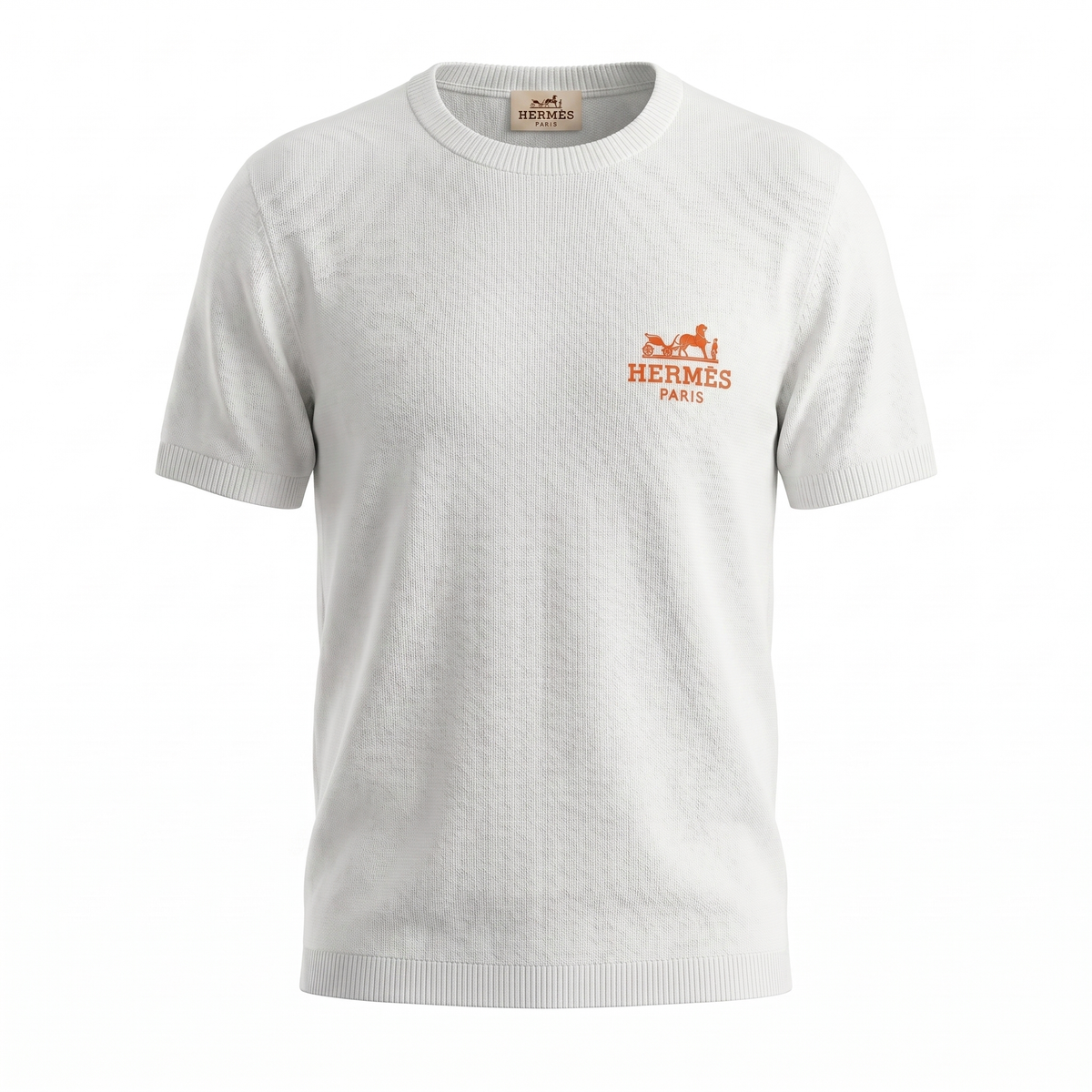 HERMES KNITTED EMBROIDERED LOGO T-SHIRT