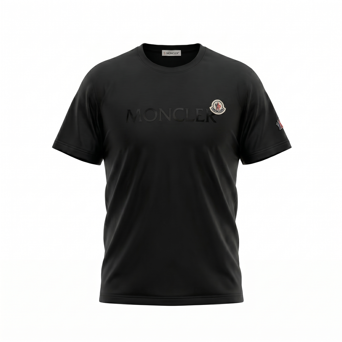 MONCLER Leaf Black Flocked Logo T-shirt