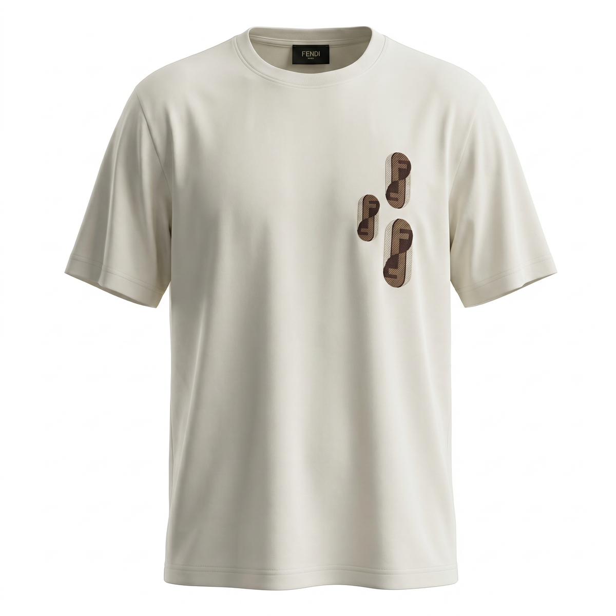 FENDI EMBROIDERED LOGO T-SHIRT CREMY